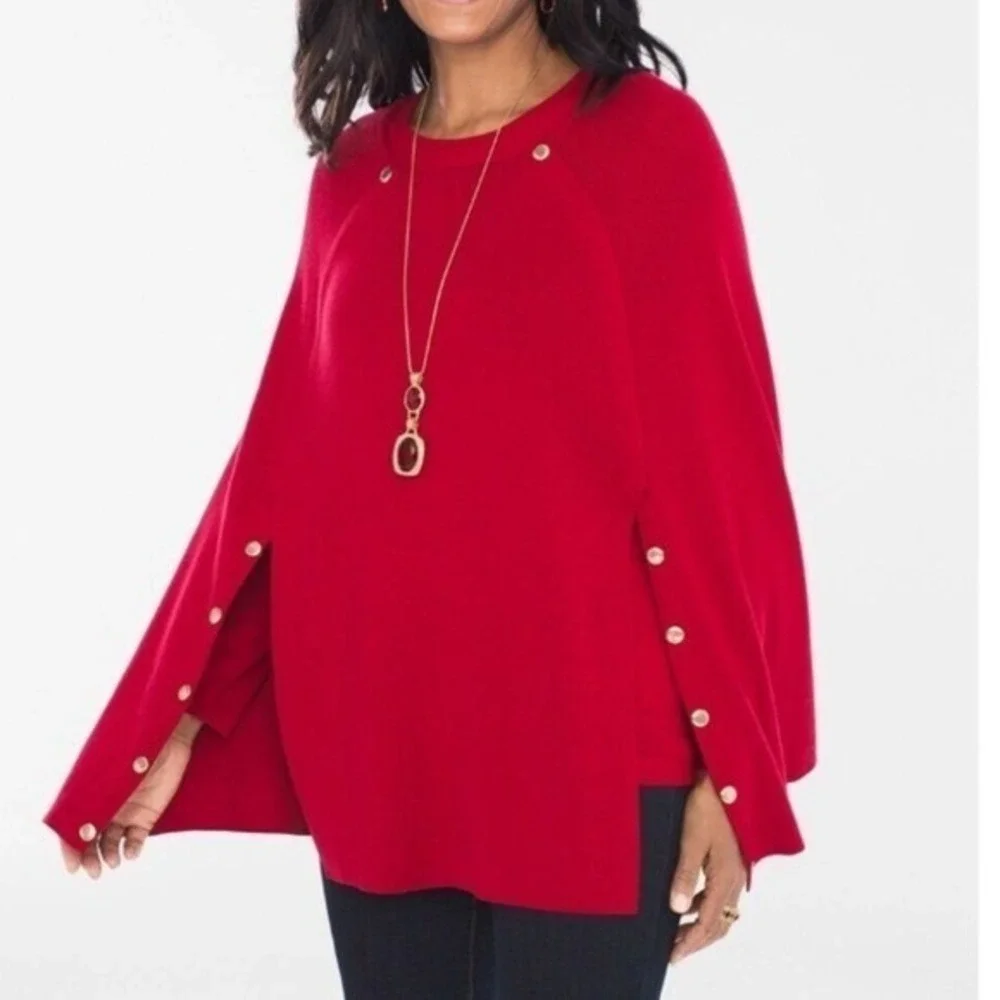 Chico's Women's Draped Luxe Red‎ Poncho Cape Sweater OS